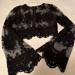 iris Black Floral Lace Long-Sleeve Cropped Top